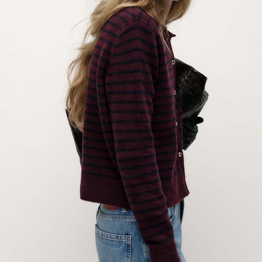 ZARA Burgundy 1509/104/681 | V-Neck Cardigan in Red and Navy Blue - Picture 2 of 6